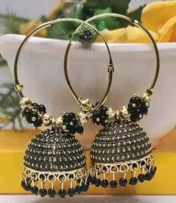 pas Unique black golden Beaded Jhumka Earrings for girls & women for party wear Beads Alloy Rhinestone Studs, Hoop Earring, Earring Set