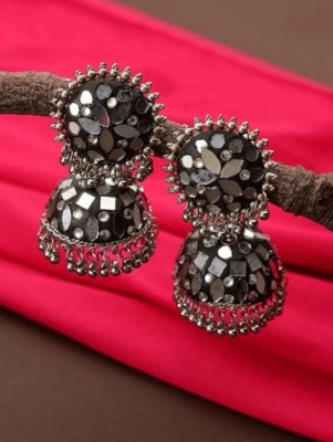 avtar Black oxidised mirror earrings Silver Stud Earring