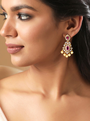 RUBANS 22k Gold Plated Cubic Zirconia Brass Chandbali Earring