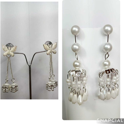 Nrtrading Butterfly Charm & Pearl Drop Dangler Combo Earrings Alloy Drops & Danglers, Jhumki Earring, Hoop Earring