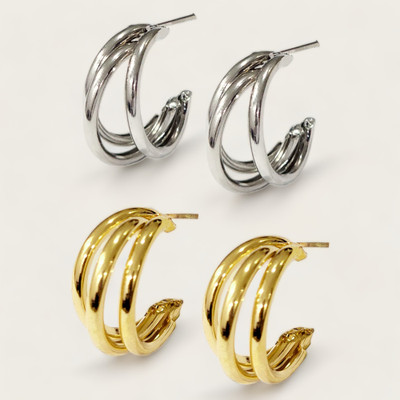 GoldNera Silver & Golden Hoops Fashion Earrings 2 Pairs Trending Designs for Girls Metal Hoop Earring