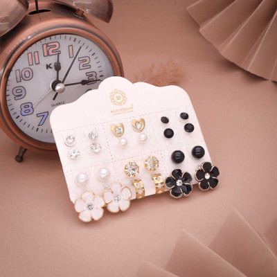 Vedda 12 pairs with a mix of classic and contemporary designs Diamond, Garnet, Ruby Brass Stud Earring