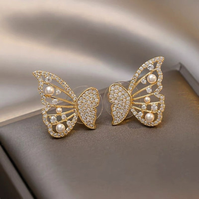 Aylana Beautiful Butterfly Korean Stud Earrings Crystal, Pearl Alloy Stud Earring