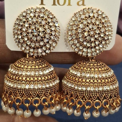 SAKETHAM White Shades of Gold Alloy Jhumki Earring