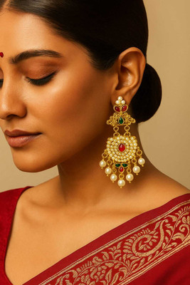 Diyaana girl Royal Kundan Pearl Chandbali Earrings for Women & Girls. Pearl Alloy Chandbali Earring