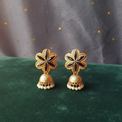 AKINOM Elegant Silver Oxidized Floral Jhumka Earring Beads Alloy Jhumki Earring