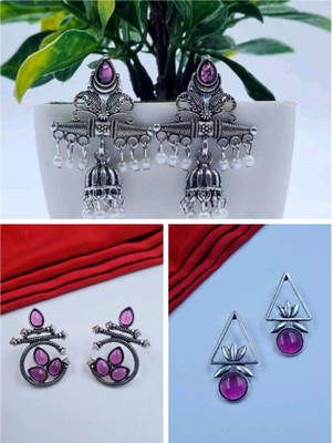 DANGAR ENTERPRISE Oxidised silver erring studs &jhumki in maroon colour Alloy Stud Earring