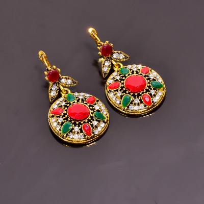 Rudraa Jewels Turkish Ruby Emerald Gemstone Ethnic Jewelry Dangle Earrings For Women & Girls Ruby, Emerald, Zircon Brass Drops & Danglers