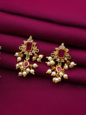 PINAAKA DARINI One Gram 1 gm Gold Ethnic Daily Party Wear Stud Earrings for Women and Girls Pearl Alloy Earring Set