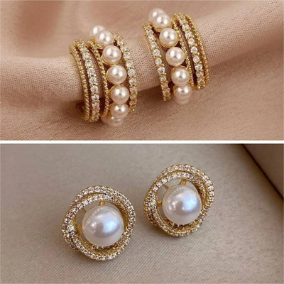 HM Creations Combo of 2 Korean Earrings Pearl Earrings For Girls C-Shaped Earrings for Women Cubic Zirconia, Pearl Alloy, Brass Stud Earring, Hoop Earring, Huggie Earring, Rhinestone Studs, Tassel Earring HM Creations Combo of 2 Korean Earrings Pearl Earrings For Girls C-Shaped Earrings for Women Cubic Zirconia, Pearl Alloy, Brass Stud Earring, Hoop Earring, Huggie Earring, Rhinestone Studs, Tassel Earring