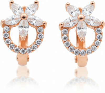 forevershine Premium Rose Gold Plated Flower AD/CZ Bali Earrings for Women & Girls Alloy Hoop Earring