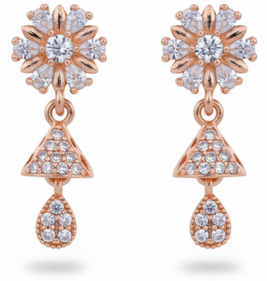 forevershine Golden Plated Floral Stud CZ Jhumki Drop Earrings Alloy Jhumki Earring