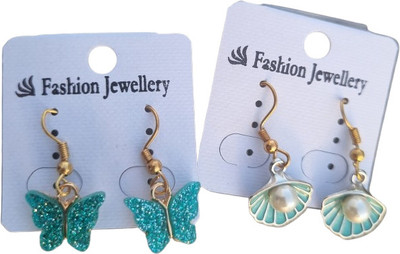 quickgrabit green butterfly and peral seap earrings set, Stylish Earrings for Women & Girls Alloy Drops & Danglers