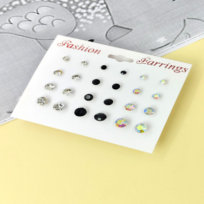 navjai Trendy Earring for Women and Girls Crystal Stone Stud Earring Daily Wear 12Pairs Cubic Zirconia Crystal, Stone, Metal Rhinestone Studs, Earring Set