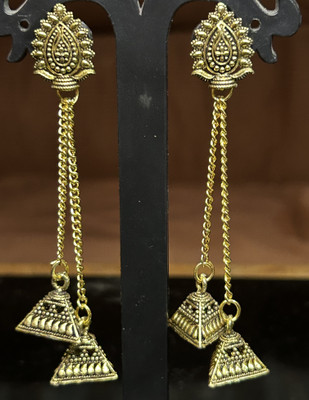 Shora Golden Oxidised Jhumka Waterfall Earring Alloy Jhumki Earring, Earring Set