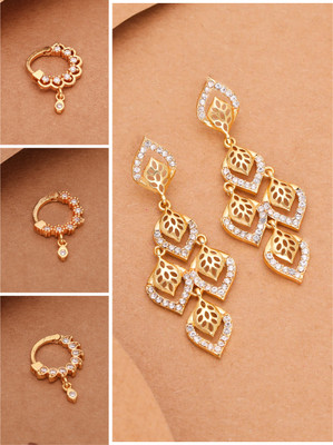 brado jewellery Elegant Gold-Plated Nose Pin & Earring Set for Women Diamond Brass Drops & Danglers
