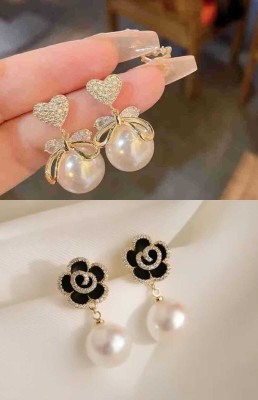 EARIC PEAL Korean heart & flower Shaped Earrings Alloy Rhinestone Studs Alloy Hoop Earring Alloy Drops & Danglers, Stud Earring, Hoop Earring