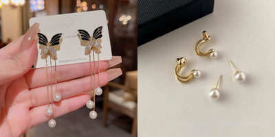 Celestria Korean Black Butterfly Drop Earrings Alloy Drops & Danglers, Stud Earring