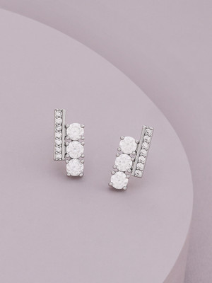 Kushal's Fashion Jewellery White Rhodium-Plated Party Zircon Trendy Studs Zircon Copper Stud Earring