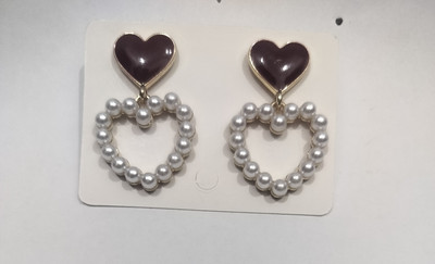 Justus Trendy Heart Pearl Earrings for Women & Girls – Cute Love Dangle Earrings Alloy Stud Earring