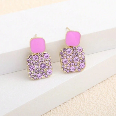MAHADEV CREATION Purple Square Shape Earrings Crystal Alloy Stud Earring