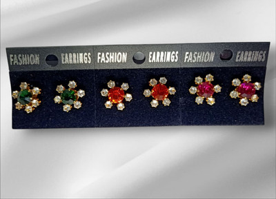 BHSHOPPERS BHSHOPPERS -HaiBen Stone Studs Earrings Combo of 3 Gold Stud Earring