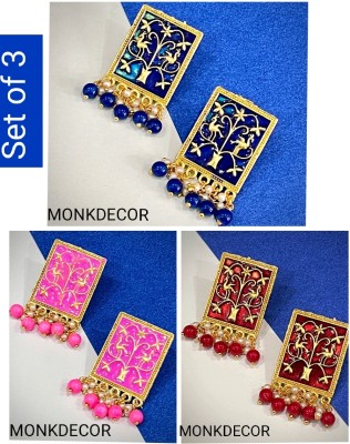 TANLOOMS 3 SQ Meena Tops-BLU-PNK-MRN, Stylish Casual Tops Earring Combo Pack Alloy Stud Earring, Earring Set