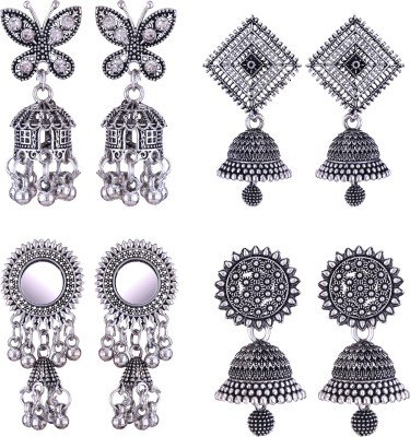 MEENAZ oxidised earrings jhumki silver combo party stylish simple small jhumka 4 set Beads, Pearl, Cubic Zirconia, Diamond Brass, Enamel, Copper, Zinc, Stone Drops & Danglers, Chandbali Earring, Earring Set, Jhumki Earring