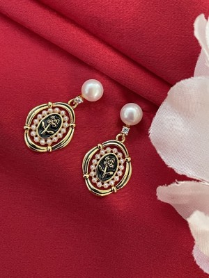 Digital Dress Room Fresh Water Pearl Earrings Oval Shape Flower Dangler Drops Designs for Women Pearl Brass Drops & Danglers