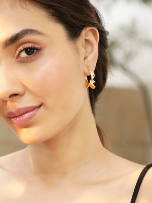 RUBANS Rubans 18K Gold-Plated Sculptural Leaf Hoop Earrings Beads Brass Drops & Danglers
