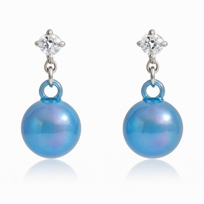 ONLINE_ESHOP Crystal Drop Pearl Earrings Blue Iridescent Spheres Silver-Tone Studs Plastic Drops & Danglers