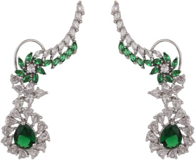 Angel In You Emerald Green Cresent Look Contemprary American Diamond _AIY Cubic Zirconia Brass Drops & Danglers