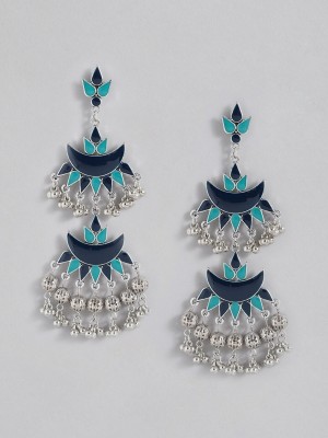 Sangria Blue & Silver-Toned Crescent Shaped Enamelled Drop Earrings Beads Alloy Drops & Danglers