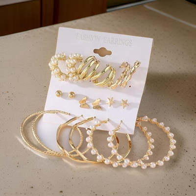 TheVineGirl Latest Combo Of 9 Pair Butterfly Star Plain Pearl Earrings For Ladies Alloy Hoop Earring