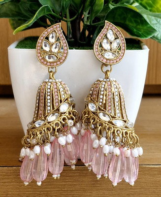 SAZOYA Gold-Plated Kundan peachpink Jhumka Earrings for Women and Girls Alloy, Metal Jhumki Earring