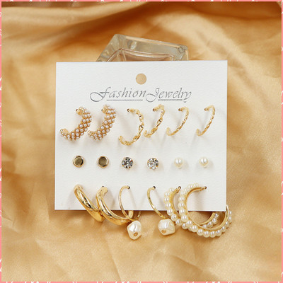 JDENTERPRISES Combo of 9 Pair Gold Plated Stone Stud And Pearl Hoop Earrings For Women/Girls Pearl Alloy Hoop Earring