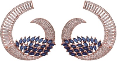 JEWELS GURU Rose Gold Plated Saphire Blue Stone Brass Cresent shape AD Earring_JG Cubic Zirconia Brass Chandbali Earring