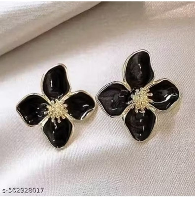 RISHASTYLE Shine black and gold plated earrings Zircon Alloy Stud Earring