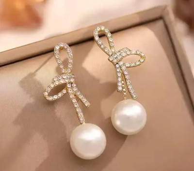 Brijsun Western Korean Bow Stone Pearl Dangle Earrings For Women & Girls/Gift Metal Drops & Danglers
