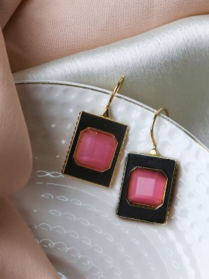 JOHORI Stylish Black-Pink Hook Earring Brass Hoop Earring