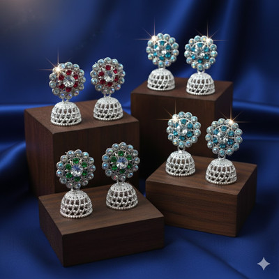 Abhishekvidhya Chandni Stone Dangler Amber German Silver Jhumki Earring