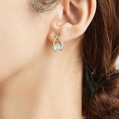 HYT GLOBAL ENTERPRISES Zircon 3 Prong Moissanite Stud Earrings Cubic Zirconia Brass Stud Earring