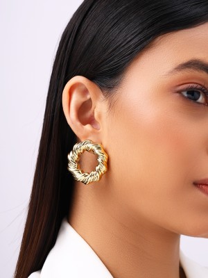 Priyaasi High Gold Plated Wreath Style Design Statement Stud Earrings Brass Stud Earring