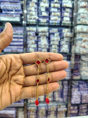 MK Gallery AD red square green sui dhaga earring Brass Earring Set