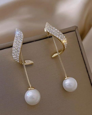 Vembley Korean Studded Wing Pearl Tassel Drop Earrings For Women/Girls Pearl Alloy Drops & Danglers
