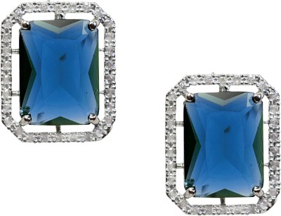 Zoey Dark Blue Rhodium-Plated American Diamond Drop Earrings Cubic Zirconia Brass Stud Earring