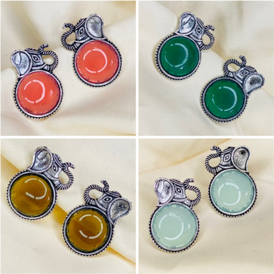 RATNAASYA Oxidized Elephant Head stud earrings combo (Pack of 4 pair) Beads Alloy Stud Earring