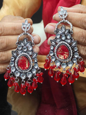 Shree Shyam Royal Red Crystal Chandbali Earrings for Women Alloy Drops & Danglers
