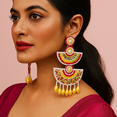 UnfoldSelf Yellow Handcrafted Earrings Alloy Drops & Danglers