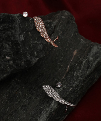 SOHI Set Of 2 Bling Wing Cuff Earrings - Metallic Silver & Rose Gold Alloy Earring Set